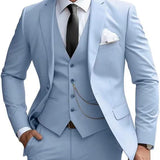 Men's Three-Piece Suit with Notched Vest and Flat Pants