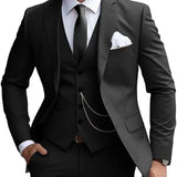 Men's Three-Piece Suit with Notched Vest and Flat Pants