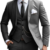 Men's Three-Piece Suit with Notched Vest and Flat Pants