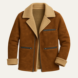 The Minori Men’s Vintage Suede Shearling Jacket with Zipper Pockets