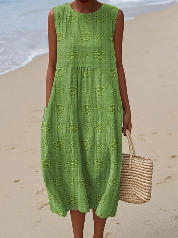 Rose Embroidered Midi Dress Green