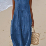 Rose Embroidered Midi Dress Blue