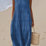 Rose Embroidered Midi Dress Blue
