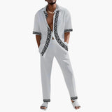 Men's Summer Two-Piece Set with Greek Pattern and Short Shirt