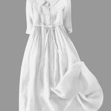 Daisy - Elegant Cotton Linen Mid Sleeve Dress