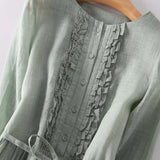 Arya - Womens Art Retro Round Neck Lace Up Waist Dress