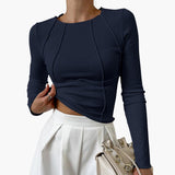 Women Top with Crew Neck and Piping