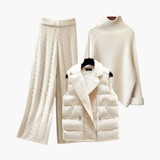 Women's 3-Piece Set with Turtleneck Trousers and Padded Vest