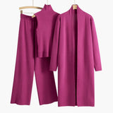 Women’s 3 Piece Knit Set with Open Cardigan Sleeveless Top and Wide Leg Pants