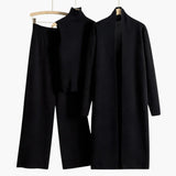 Women’s 3 Piece Knit Set with Open Cardigan Sleeveless Top and Wide Leg Pants
