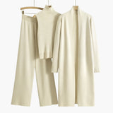 Women’s 3 Piece Knit Set with Open Cardigan Sleeveless Top and Wide Leg Pants