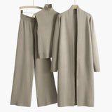 Women’s 3 Piece Knit Set with Open Cardigan Sleeveless Top and Wide Leg Pants