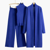 Women’s 3 Piece Knit Set with Open Cardigan Sleeveless Top and Wide Leg Pants