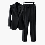 Women’s Blazer Set with Structured Fit and Straight Trousers