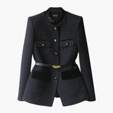 Women’s Blazer with Textured Surface and Belted Waist