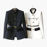 Women’s Blazer with Textured Surface and Belted Waist