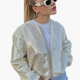 Women's Bomber Jacket - Classic Look with Sequins