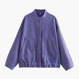 Women's Bomber Jacket - Hidden Button Closure with Stylish Design