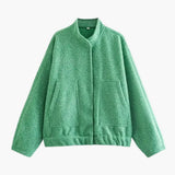Women's Bomber Jacket - Hidden Button Closure with Stylish Design