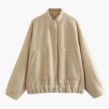 Women's Bomber Jacket - Hidden Button Closure with Stylish Design