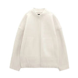 Women's Bomber Jacket - Hidden Button Closure with Stylish Design
