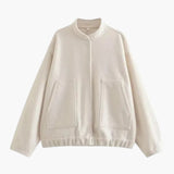 Women's Bomber Jacket - Hidden Button Closure with Stylish Design
