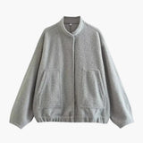 Women's Bomber Jacket - Hidden Button Closure with Stylish Design