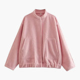 Women's Bomber Jacket - Hidden Button Closure with Stylish Design