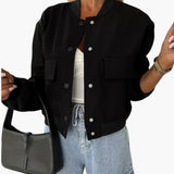 Women’s Bomber Jacket with Button Closure and Flap Pockets