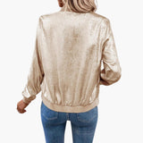 Women’s Bomber Jacket with Elastic Cuffs and Side Pockets