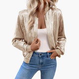 Women’s Bomber Jacket with Elastic Cuffs and Side Pockets