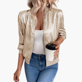 Women’s Bomber Jacket with Elastic Cuffs and Side Pockets