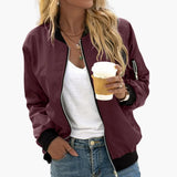 Women’s Bomber Jacket with Elastic Sleeves and Adjustable Bottom