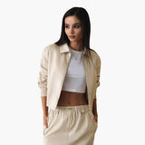 Women’s Bomber Jacket with Front Zip-Ribbed Cuffs and Side Pockets