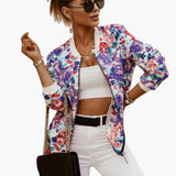 Women’s Bomber Jacket with Front Zip-Round Collar and Side Pockets