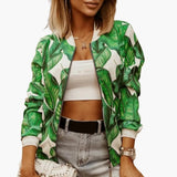 Women’s Bomber Jacket with Front Zip-Round Collar and Side Pockets