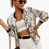 Women’s Bomber Jacket with Front Zip-Round Collar and Side Pockets
