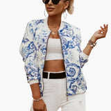 Women’s Bomber Jacket with Front Zip-Round Collar and Side Pockets