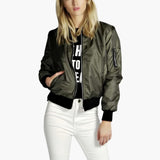 Women’s Bomber Jacket with Front Zip and Round Neck