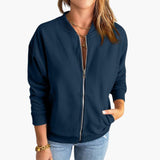 Women’s Bomber Jacket with Front Zipper and Slim Fit