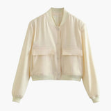 Women's Bomber Jacket with Pockets and Vintage Style