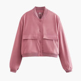 Women's Bomber Jacket with Pockets and Vintage Style