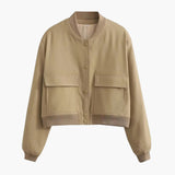 Women’s Bomber Jacket with Snap Buttons and Pockets
