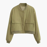 Women’s Bomber Jacket with Snap Buttons and Pockets