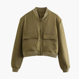 Women’s Bomber Jacket with Snap Buttons and Pockets