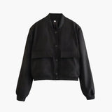 Women’s Bomber Jacket with Snap Buttons and Pockets