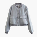 Women’s Bomber Jacket with Snap Buttons and Pockets