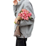 Women’s Bomber Jacket with Snap Buttons and Ribbed Cuffs