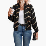 Women’s Bomber Jacket with Zigzag Pattern and Pockets
