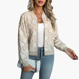 Women’s Bomber Jacket with Zip and Floral Embroidery